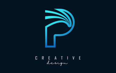 Outline Creative letter P logo with leading lines and road concept design. Letter P with geometric design.