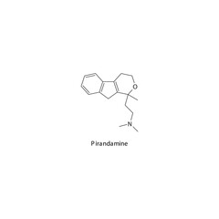 Pirandamine molecule flat skeletal structure, SSRI - Selective serotonin reuptake inhibitor class drug used in depression treatment. Vector illustration on white background.