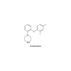 Vortioxetine molecule flat skeletal structure, SARI - Selective serotonin reuptake inhibitor. Vector illustration on white background.