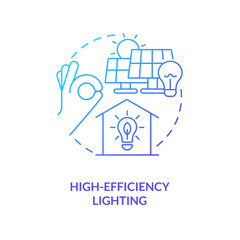 Obraz premium High efficiency lighting blue gradient concept icon. Solar power panels. Farm energy efficiency abstract idea thin line illustration. Isolated outline drawing. Myriad Pro-Bold font used