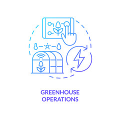 Fototapeta na wymiar Greenhouse operations blue gradient concept icon. Automated system. Farm energy efficiency abstract idea thin line illustration. Isolated outline drawing. Myriad Pro-Bold font used