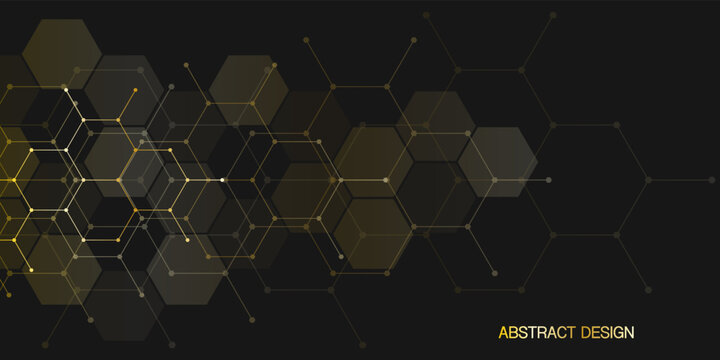 Abstract design element with geometric background and golden hexagons shape pattern