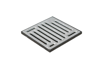 Iron drainage grate cover isolated on white.