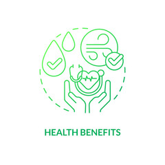 Health benefits green gradient concept icon. Clean water and air. Energy efficiency benefit abstract idea thin line illustration. Isolated outline drawing. Myriad Pro-Bold font used
