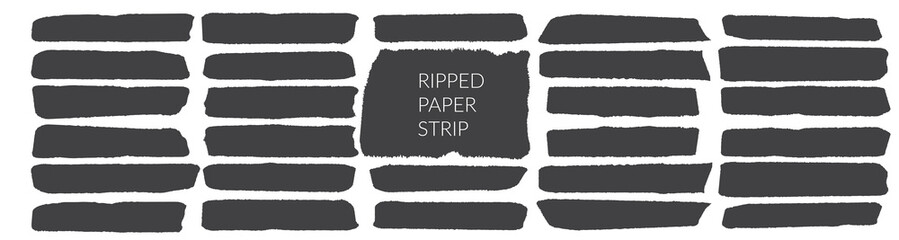 Rectangle torn paper shape vector backdrop illustration. Collage sticker piece, shred strip, cut black sheet. Blank horizontal note. Headline, calligraphy border, isolated grunge header background