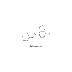 Lubazodone molecule flat skeletal structure, SARI - Selective serotonin reuptake inhibitor. Vector illustration on white background.