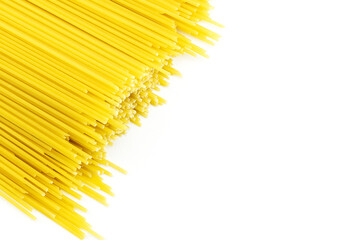 Raw spaghetti on white background