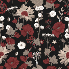 seamless pattern with dark flowers