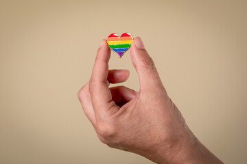 Fototapeta na wymiar A heart in the hands in the colors of the rainbow. The concept of diversity and inclusion, LGBT