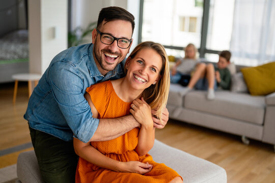 Portrait of loving couple hugging each other and spending romantic time together.