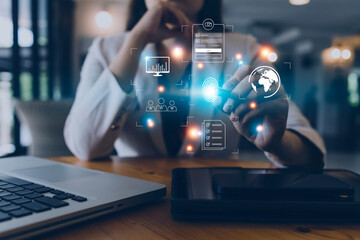 Businessman and team analyzing financial statement Finance task. with smart phone and laptop and tablet. Wealth management concept