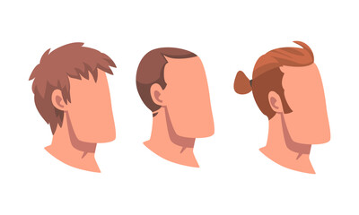 Man Head with Face and Neck Having Different Hairstyle Vector Set