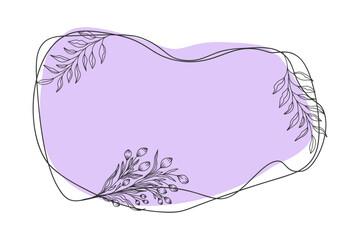 Cute floral frame with stems with leaves and buds in doodle style. Isolated on white elements for design