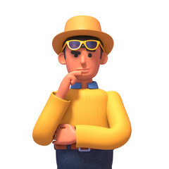 3d render of tourist thinking, making decision