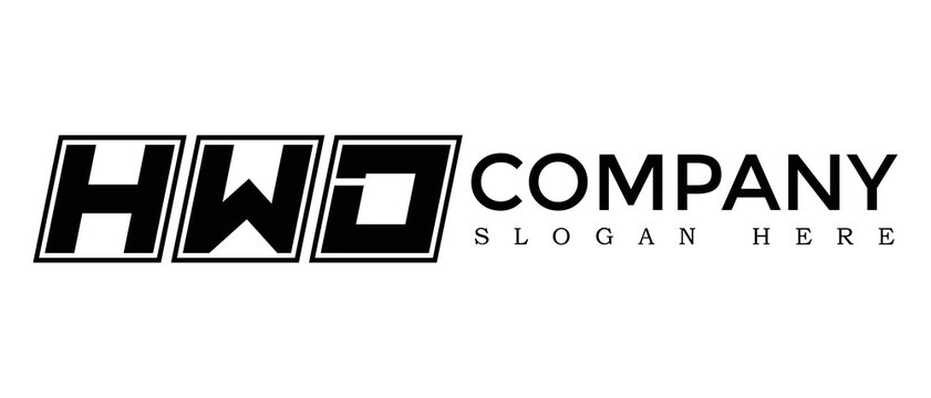 HWD three Letter Rounded rectangle boxes shape element symbol digital initial technology Media business logo design, Vector Template