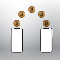 smartphone and bitcoin crypto money transfer
