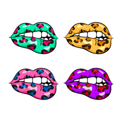 Woman lips with wild makeup. Vector illustration.