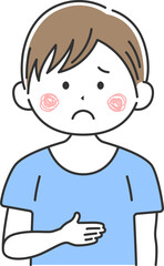腹痛で、お腹を押さえる男性のイラスト