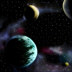 Fototapeta na wymiar Universe galaxy Earth, Mars and Mercury with orbits and stars, Saturn, Jupiter, Uranus, Venus and Neptune with asteroid belt. Planets of Solar system