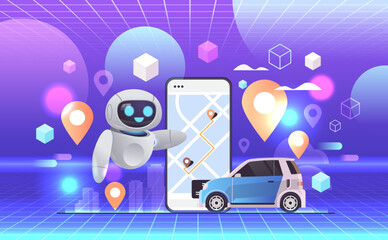 robot ordering car in mobile application transportation carsharing service carpooling artificial intelligence metaverse