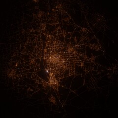 Vineland (New Jersey, USA) street lights map. Satellite view on modern city at night. Imitation of aerial view on roads network. 3d render