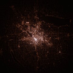 Syracuse (New York, USA) street lights map. Satellite view on modern city at night. Imitation of aerial view on roads network. 3d render