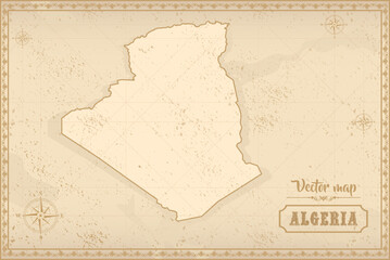 Map of Algeria in the old style, brown graphics in retro fantasy style