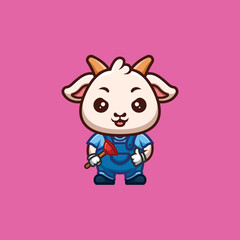Obraz na płótnie Canvas Goat Plumber Cute Creative Kawaii Cartoon Mascot Logo