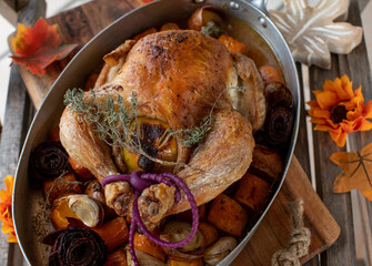 Roast chicken with root vegetables
