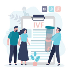 Couple came to procedure for transferring embryo into uterus. Family decided to do artificial insemination in clinic. Embryologist holding test tube with fertilized ovum.