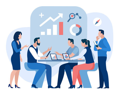 Business meeting. Office teamwork concept. Vector illustration.