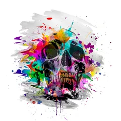 Fotobehang abstract colored artistic skull, graphic design concept, bright colorful art © reznik_val