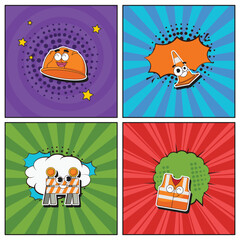 Hand drawn flat trendy cartoon elements collection Under construction sign