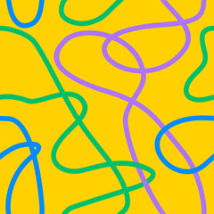 Cute wave lines pattern on yellow background color. Bright waves. Seamless print.