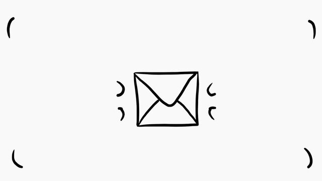Mail envelope message from frame border black forming, folding moving and shrinking, hand drawn 2d animation
