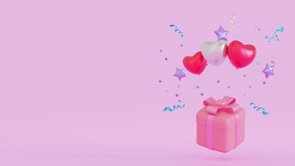 Promotion platform gifts box and balloon, mock up for valentine or anniversary season, 3D rendering.