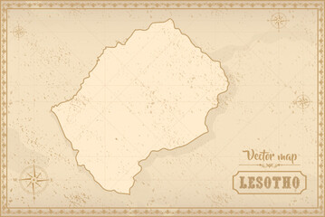 Map of Lesotho in the old style, brown graphics in retro fantasy style