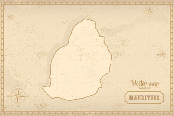 Map of Mauritius in the old style, brown graphics in retro fantasy style
