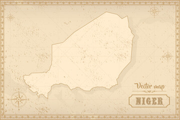 Map of Niger in the old style, brown graphics in retro fantasy style
