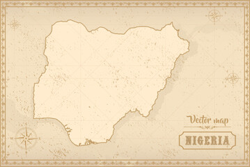 Map of Nigeria in the old style, brown graphics in retro fantasy style