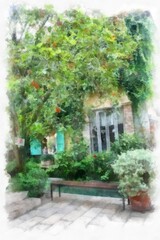 Fototapeta premium Ancient italian village architecture building watercolor style illustration impressionist painting.