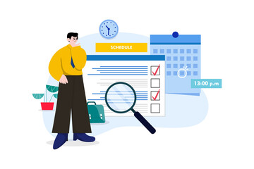 Businessman Checking The Schedule Illustration concept. A flat illustration isolated on white background
