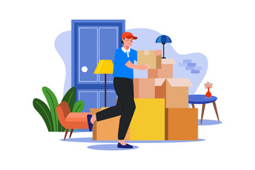 Delivery Man Shifting Boxes Illustration concept