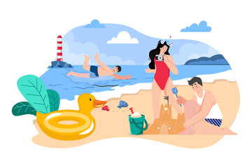 Friends Playing At The Beach Illustration concept