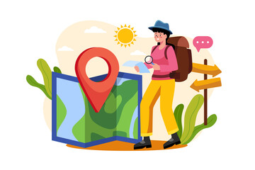 Girl holding travel map Illustration concept on white background