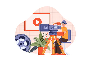 Videographer with professional studio equipment