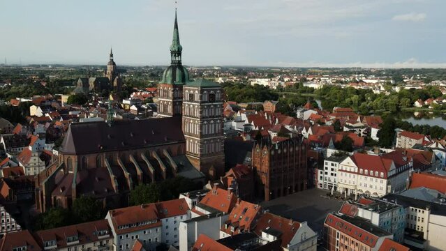 Aerial view on Stralsund in Mecklenburg-Western Pomerania, Baltic Sea, Germany