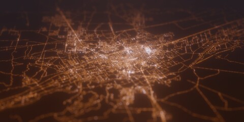 Street lights map of Las Cruces (New Mexico, USA) with tilt-shift effect, view from west. Imitation of macro shot with blurred background. 3d render, selective focus © Hairem
