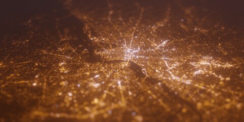 Street lights map of Philadelphia (Pennsylvania, USA) with tilt-shift effect, view from east. Imitation of macro shot with blurred background. 3d render, selective focus