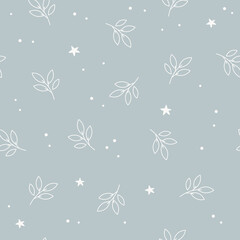 Fototapeta na wymiar Christmas seamless pattern with twigs and stars.